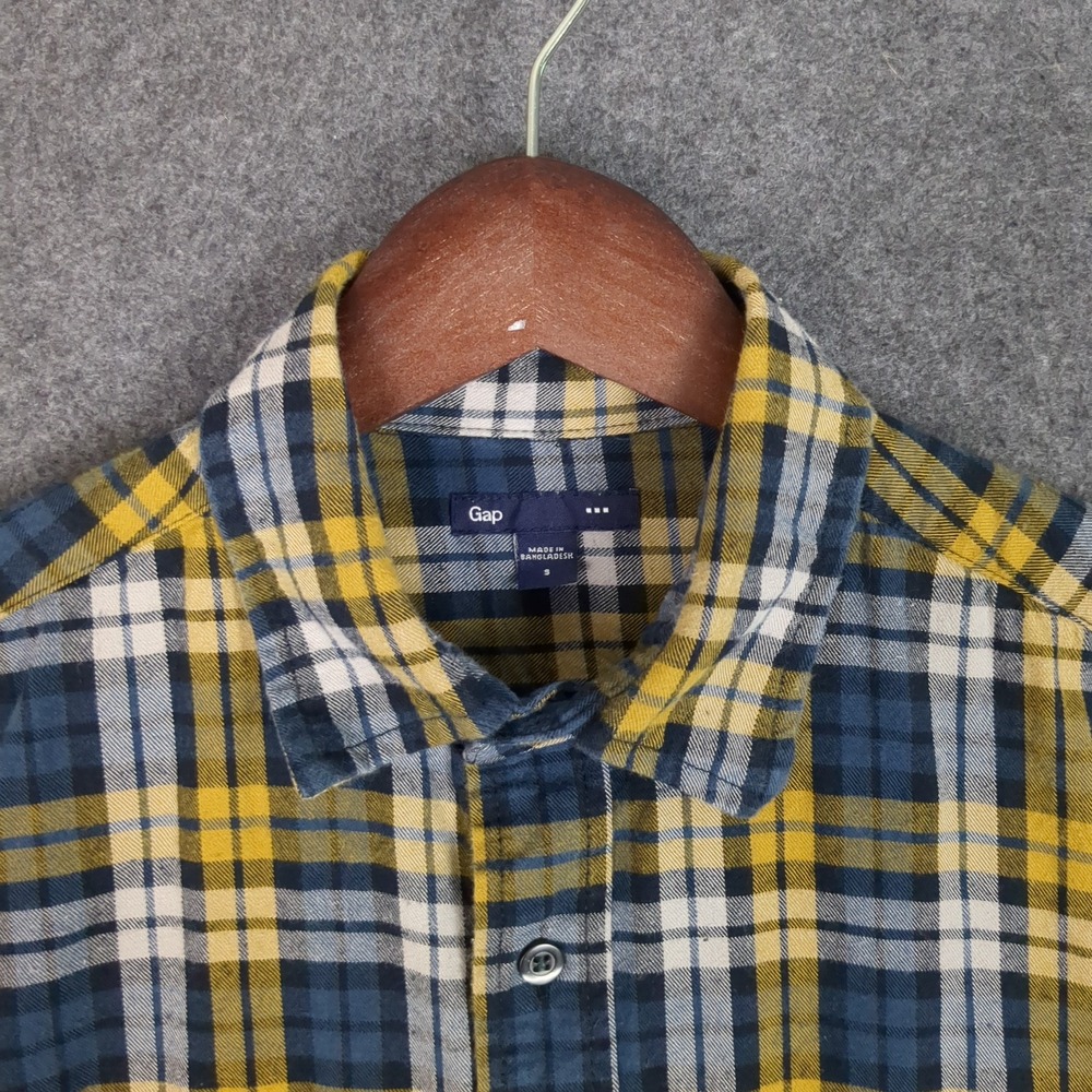 Gap Mens Plaid‎ Flannel Button Down Shirt Blue Yellow White Small Long Sleeve - Picture 6 of 11